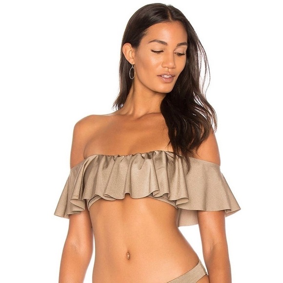 NWT Eberjey Revolve Ruffled Bandeau Bikini Top Beach Glow Margarita SZ M - Picture 1 of 6